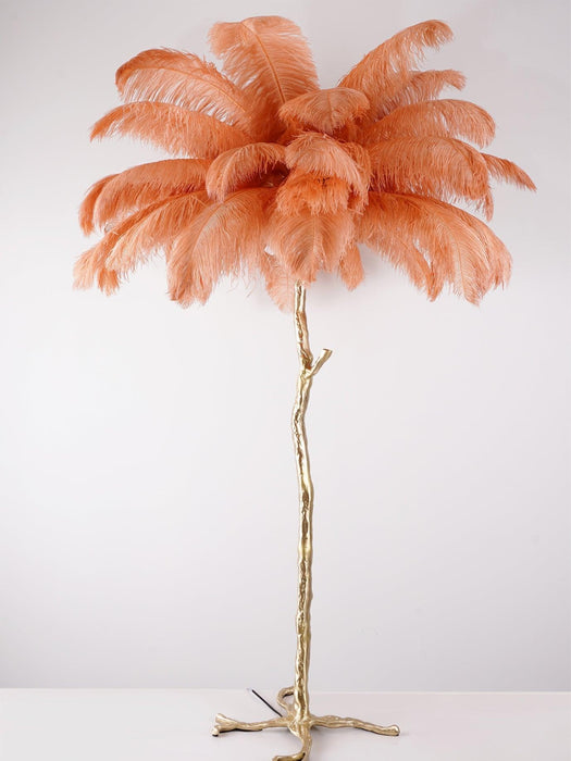 Ostrich Feather Brass Floor Lamp - DWHOME