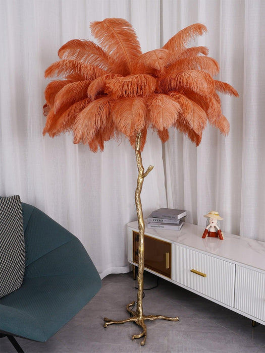 Ostrich Feather Brass Floor Lamp - DWHOME