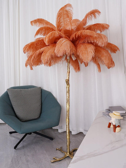 Ostrich Feather Brass Floor Lamp - DWHOME