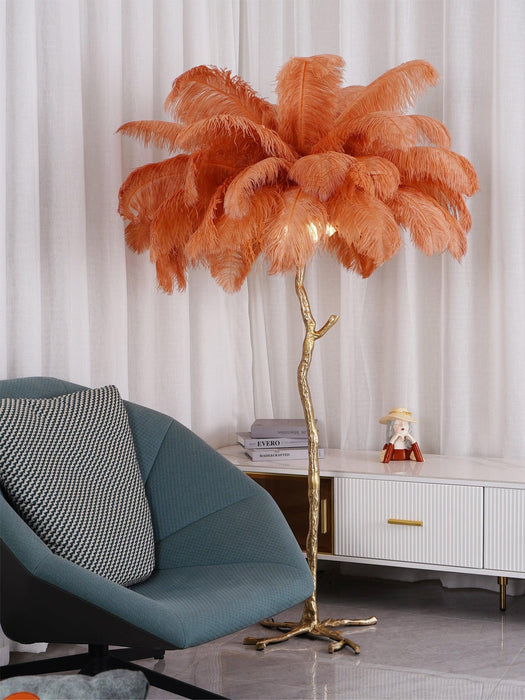 Ostrich Feather Brass Floor Lamp - DWHOME