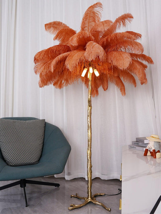 Ostrich Feather Brass Floor Lamp - DWHOME