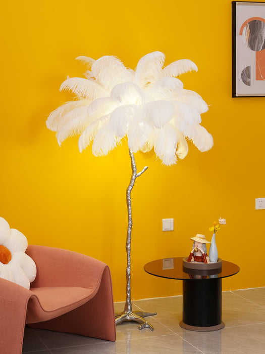 Ostrich Feather Brass Floor Lamp