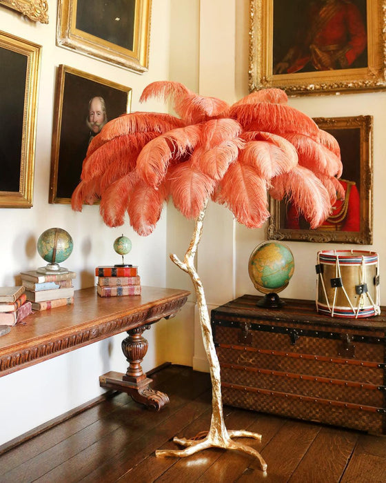 Ostrich Feather Brass Floor Lamp - DWHOME