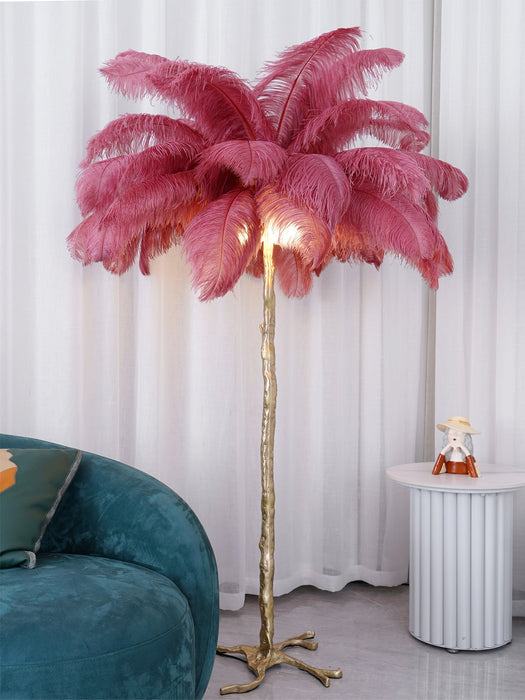 Ostrich Feather Brass Floor Lamp