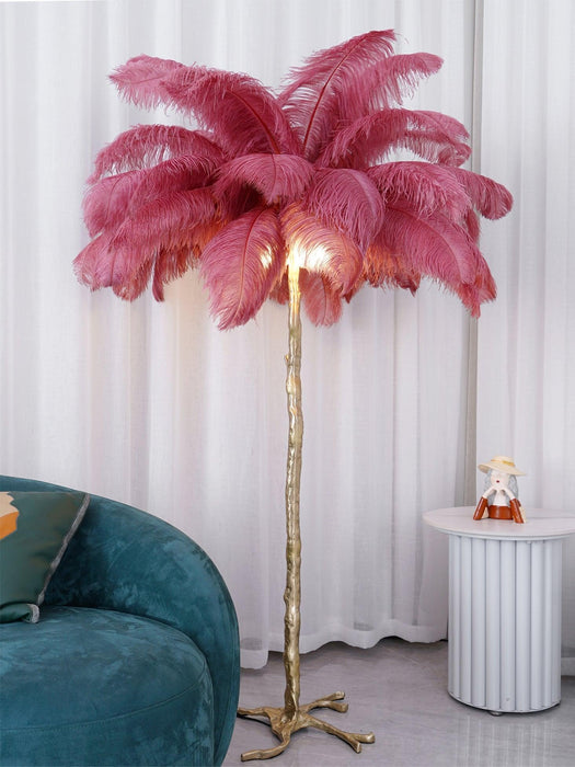 Ostrich Feather Brass Floor Lamp - DWHOME