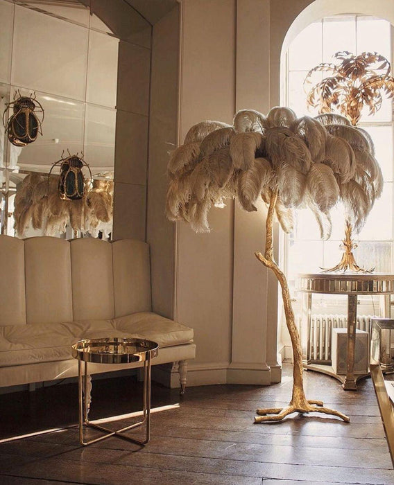 Ostrich Feather Brass Floor Lamp - DWHOME