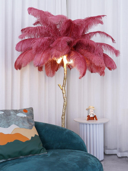 Ostrich Feather Brass Floor Lamp - DWHOME