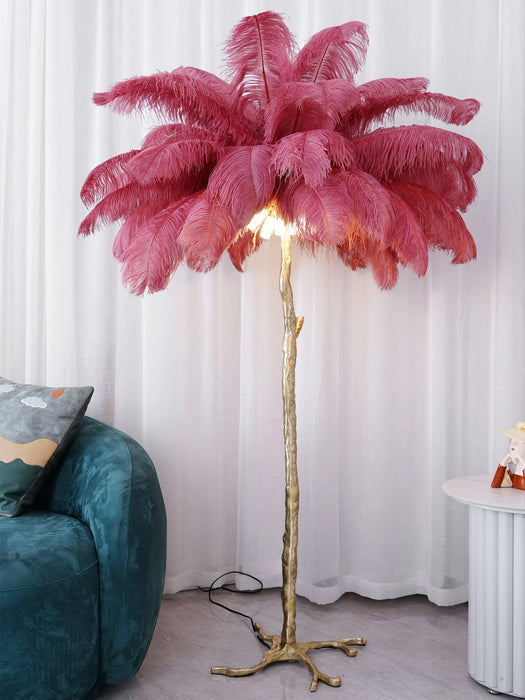 Ostrich Feather Brass Floor Lamp - DWHOME