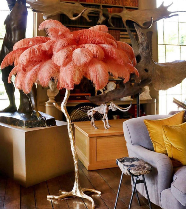 Ostrich Feather Brass Floor Lamp.