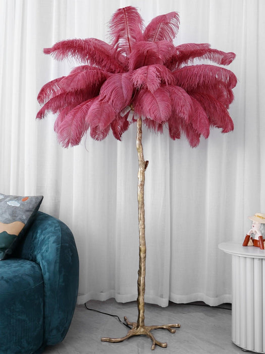 Ostrich Feather Brass Floor Lamp - DWHOME