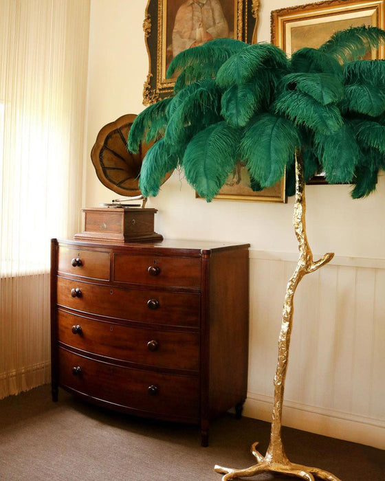 Ostrich Feather Brass Floor Lamp.