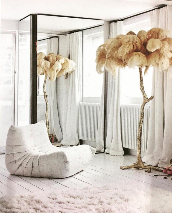 Ostrich Feather Brass Floor Lamp.