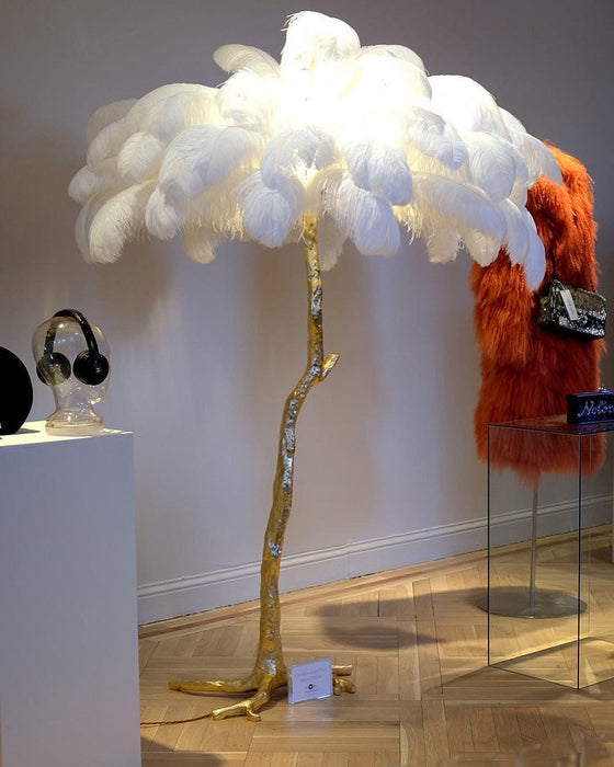 Ostrich Feather Brass Floor Lamp - DWHOME