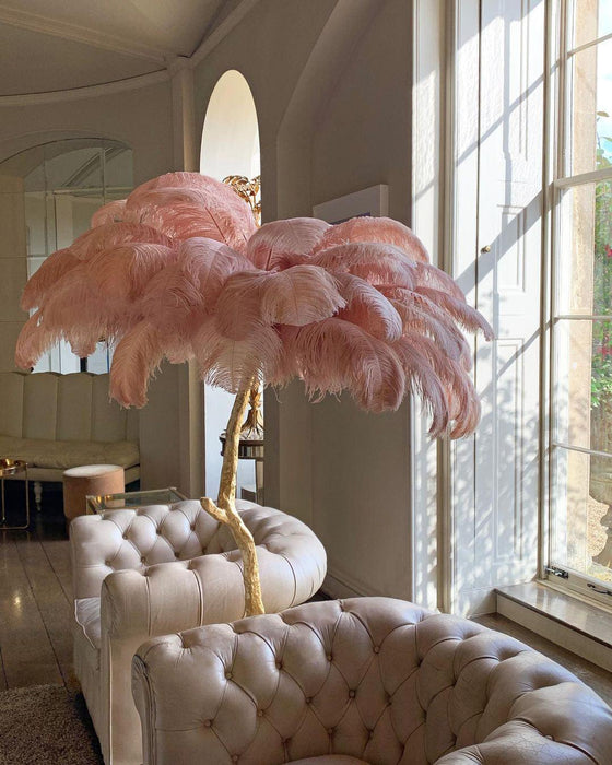 Ostrich Feather Brass Floor Lamp - DWHOME