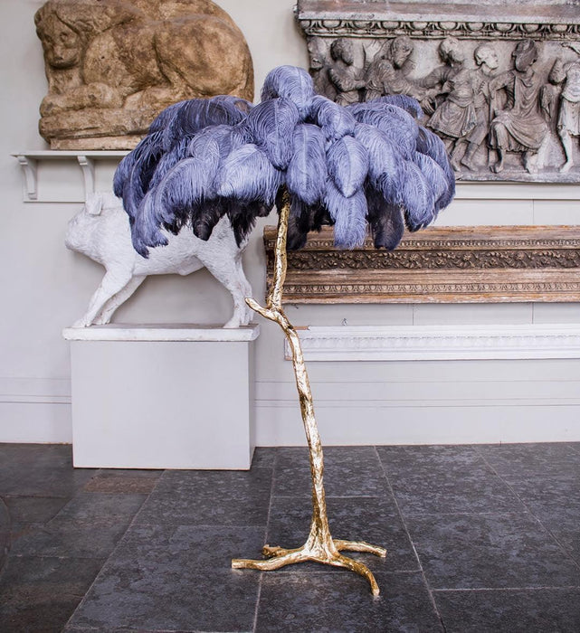 Ostrich Feather Brass Floor Lamp.