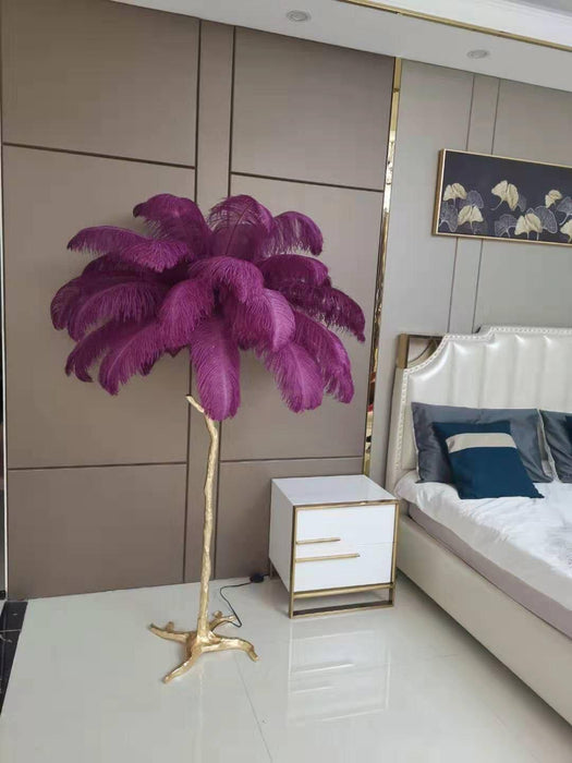 Ostrich Feather Brass Floor Lamp - DWHOME