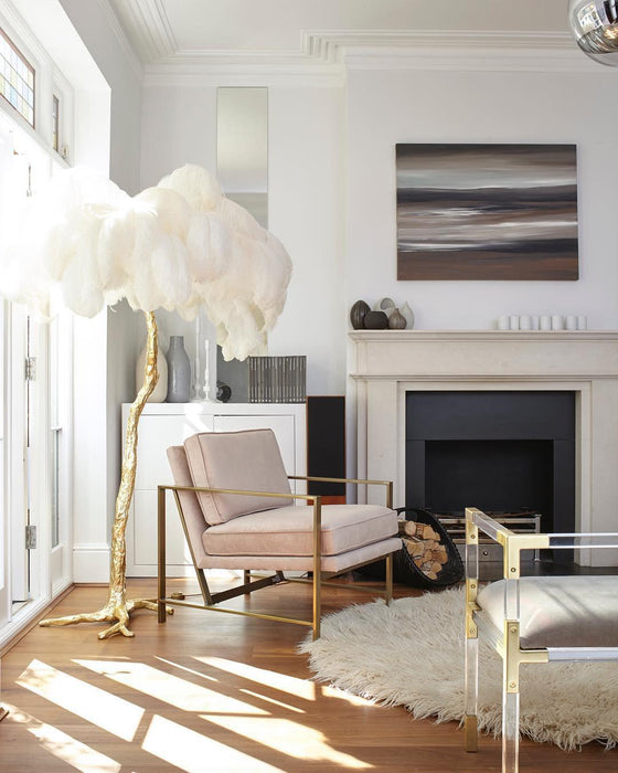 Ostrich Feather Brass Floor Lamp - Vakkerlight