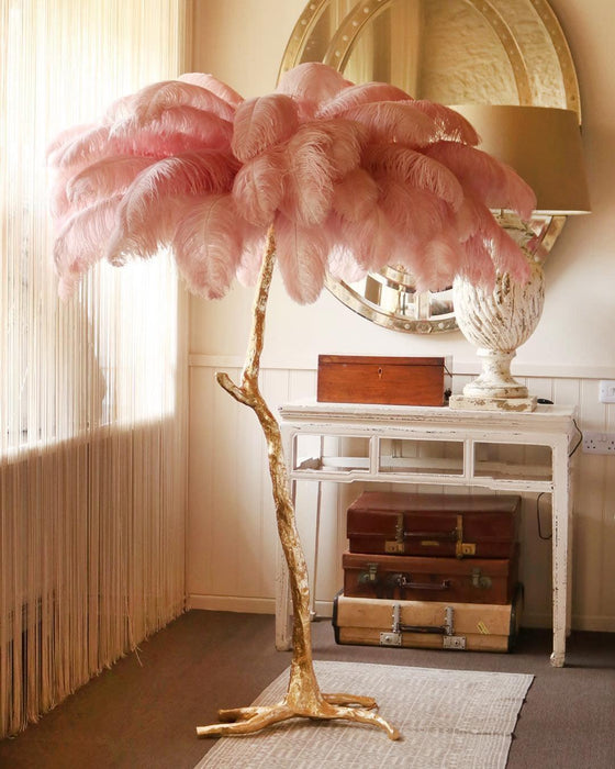 Ostrich Feather Brass Floor Lamp.