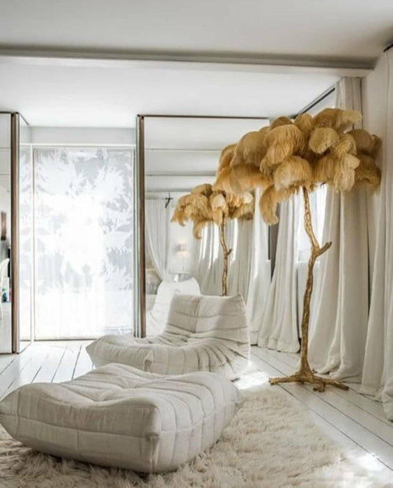 Ostrich Feather Brass Floor Lamp - DWHOME