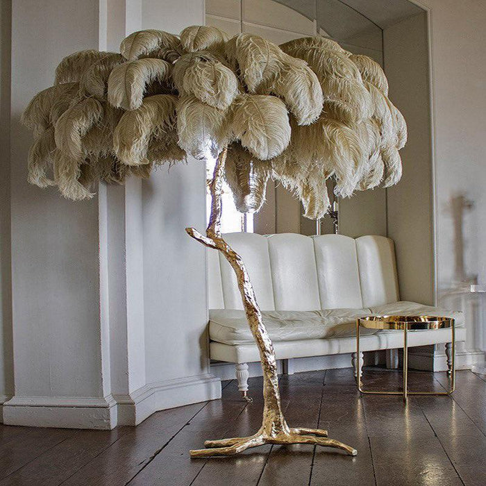 Ostrich Feather Brass Floor Lamp - DWHOME