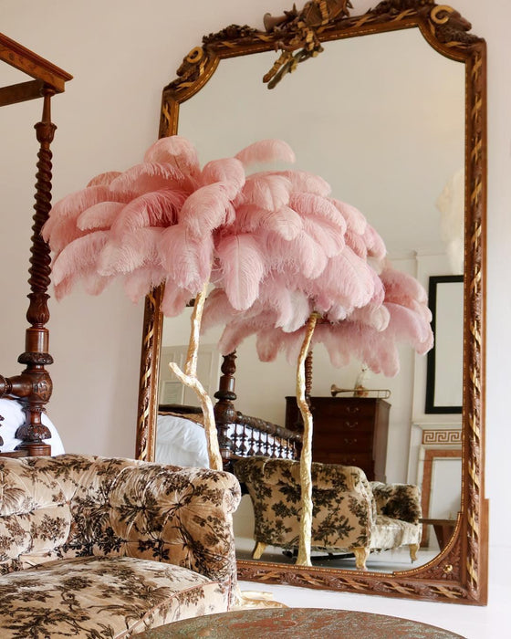 Ostrich Feather Brass Floor Lamp.