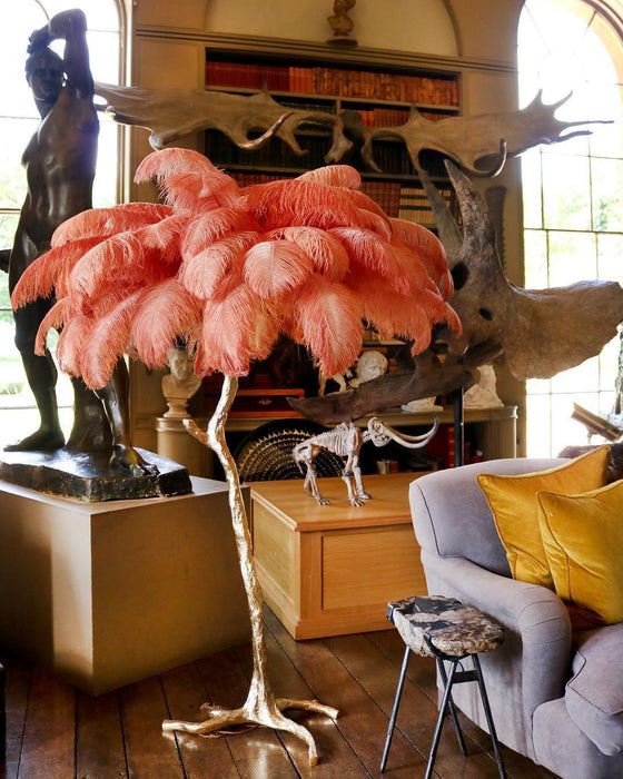 Ostrich Feather Brass Floor Lamp.