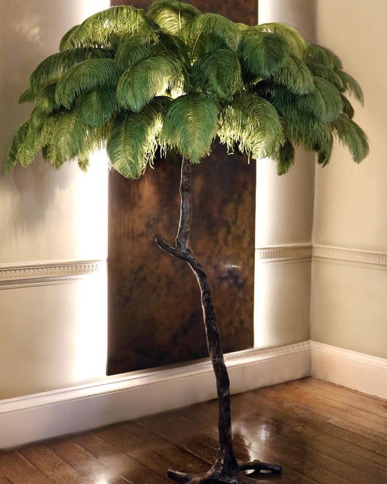 Ostrich Feather Brass Floor Lamp.