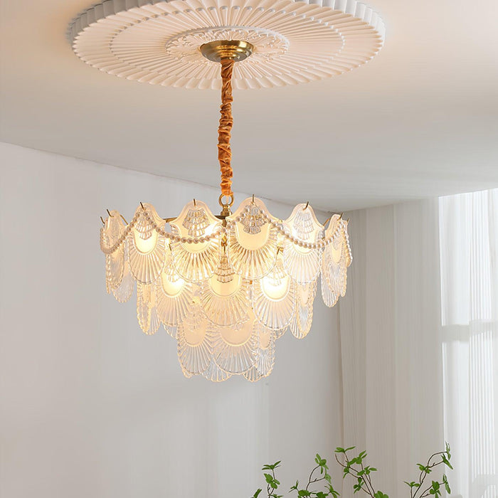 Pearl Glass Shell Chandelier.