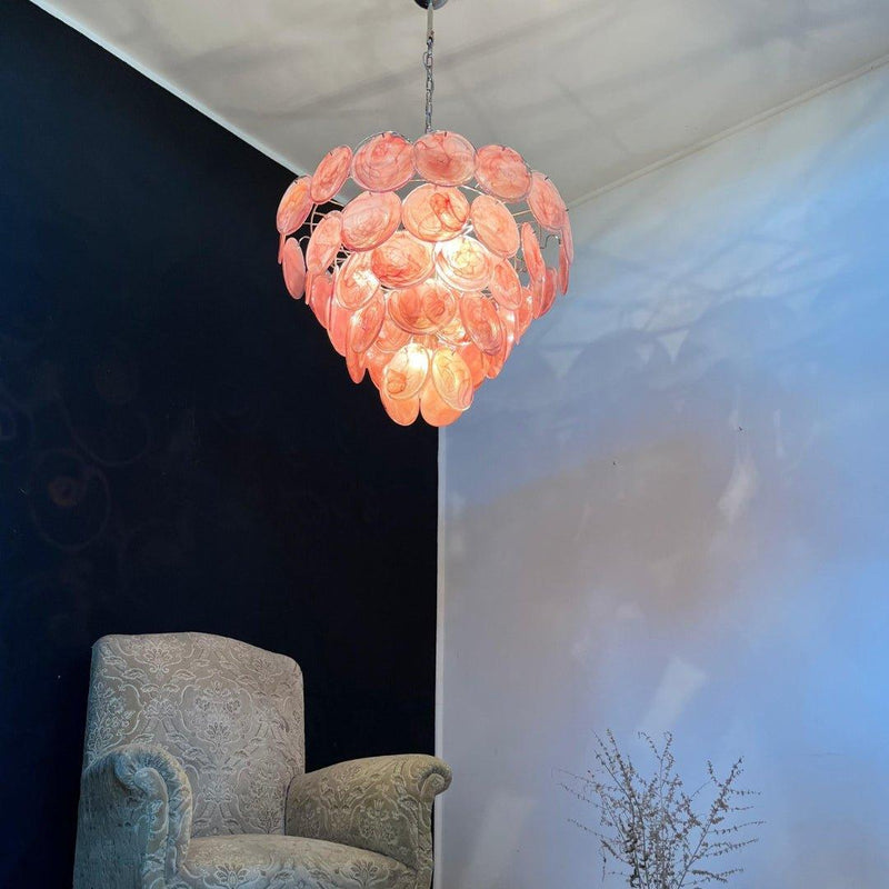 Chandelier disque Murano rose - DWHOME