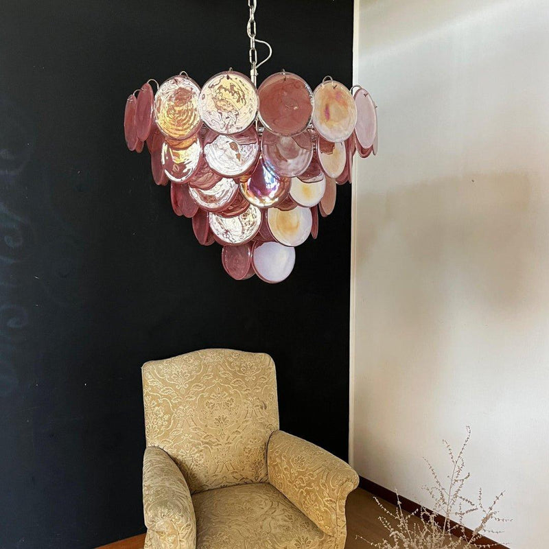 Chandelier disque Murano rose - DWHOME