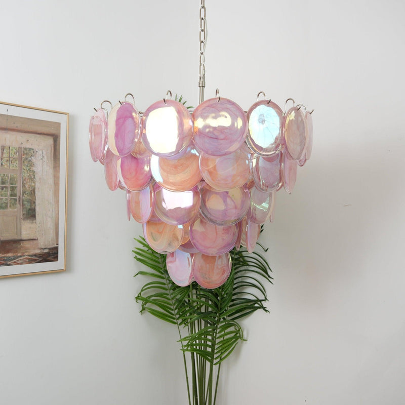 Chandelier disque Murano rose - DWHOME