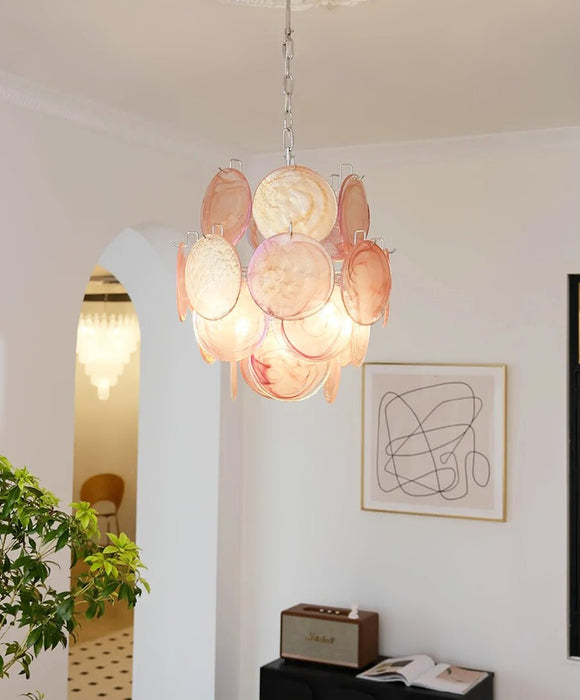 Pink Murano Disc Glass Chandelier-DWHOME