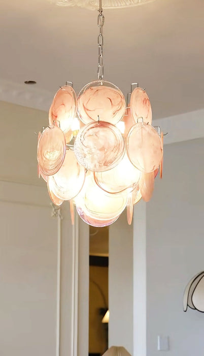 Pink Murano Disc Glass Chandelier-DWHOME