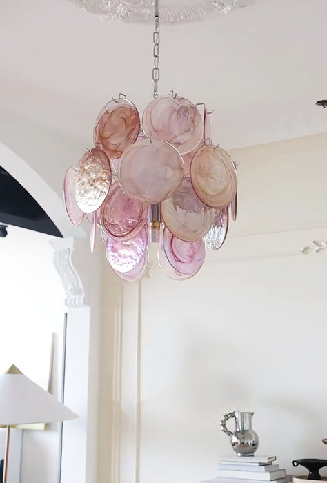 Pink Murano Disc Glass Chandelier-DWHOME