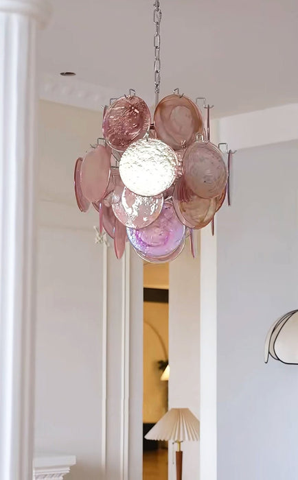 Pink Murano Disc Glass Chandelier-DWHOME