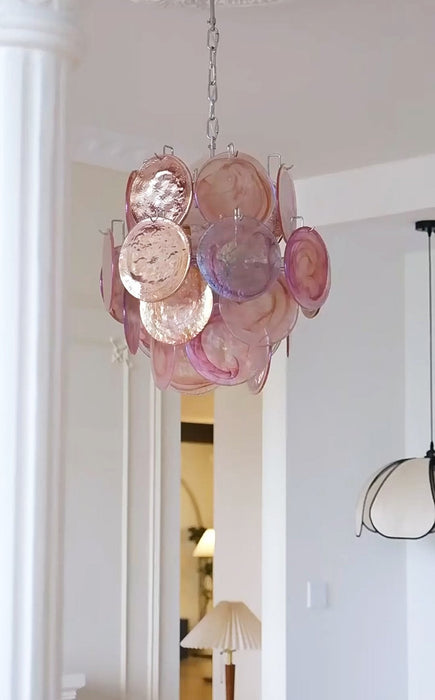 Pink Murano Disc Glass Chandelier-DWHOME