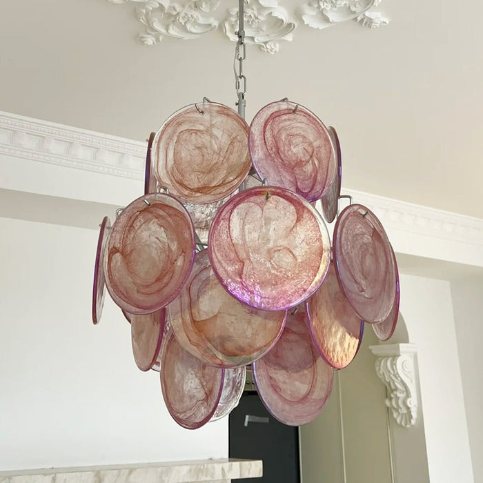 Pink Murano Disc Glass Chandelier-DWHOME