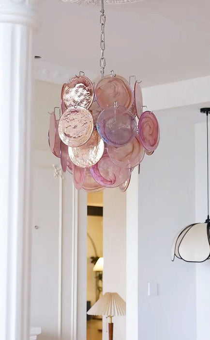 Pink Murano Disc Glass Chandelier-DWHOME