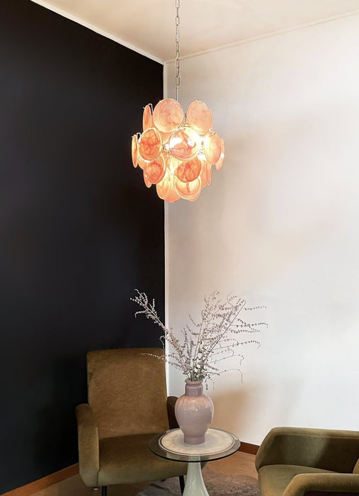 Pink Murano Disc Glass Chandelier-DWHOME