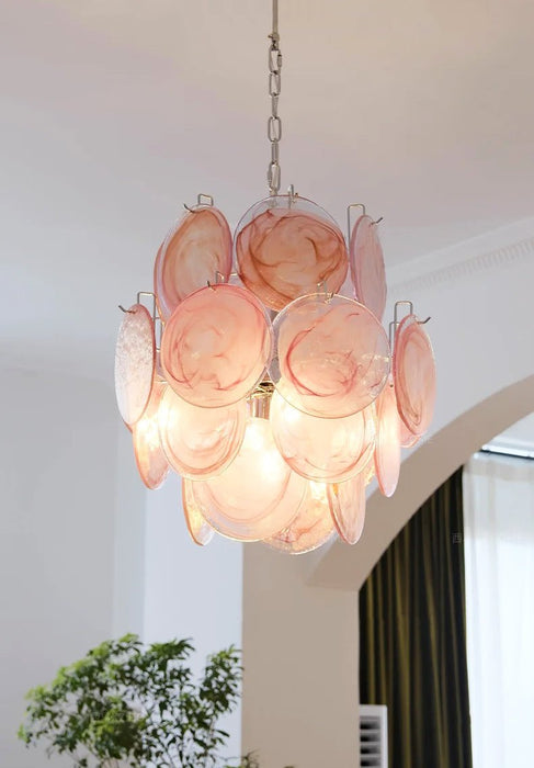 Pink Murano Disc Glass Chandelier-DWHOME