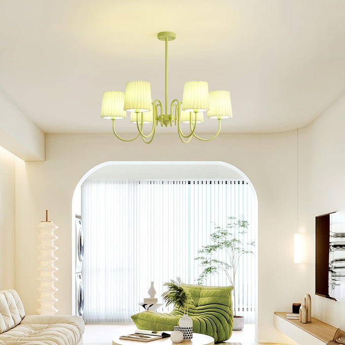 Pleated Fabric Matcha Chandelier.