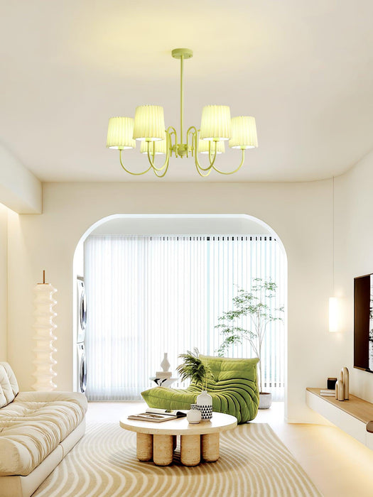 Pleated Fabric Matcha Chandelier.