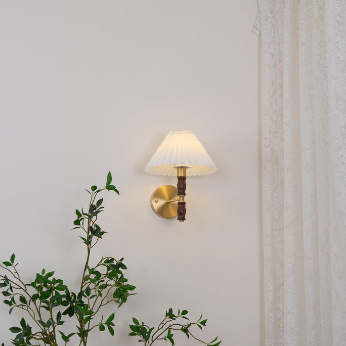 Pleated Walnut Wall Light-DWHOME