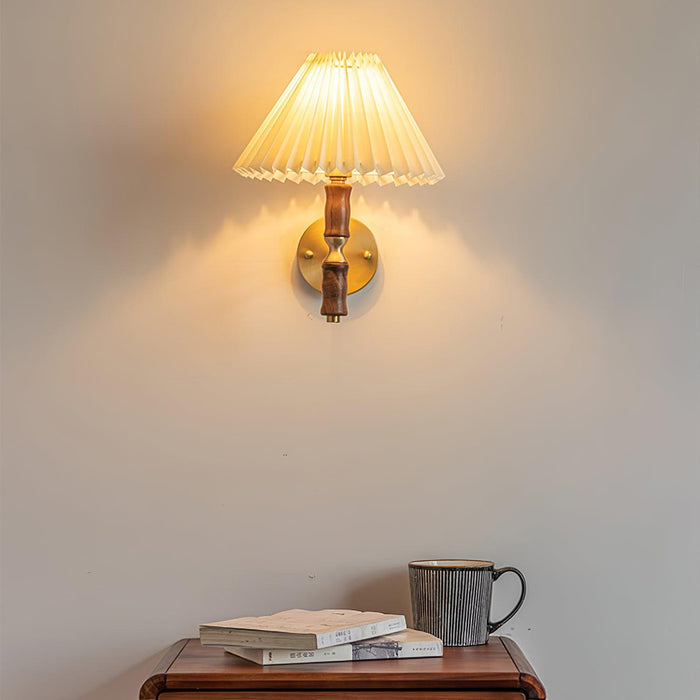 Pleated Walnut Wall Light.