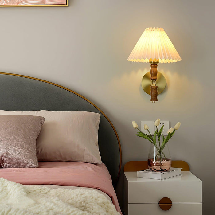 Pleated Walnut Wall Light-DWHOME