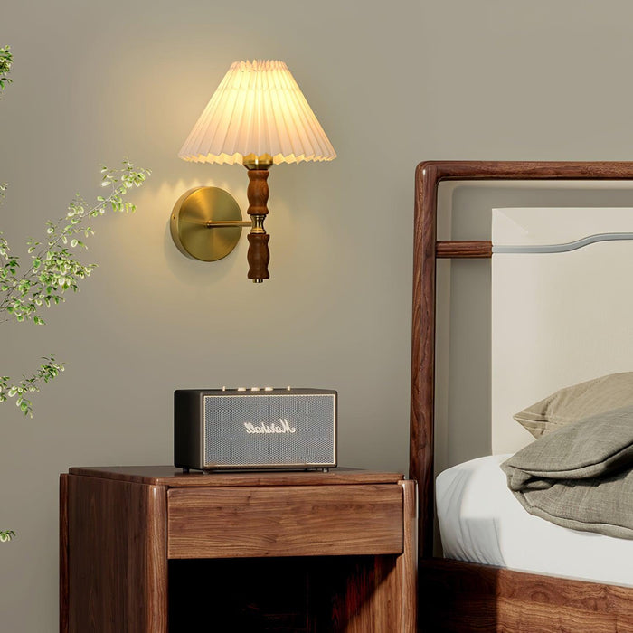 Pleated Walnut Wall Light-DWHOME