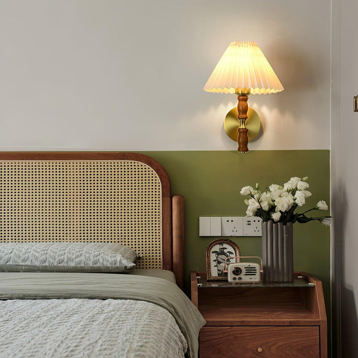 Pleated Walnut Wall Light-DWHOME