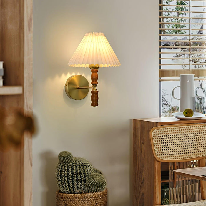 Pleated Walnut Wall Light.