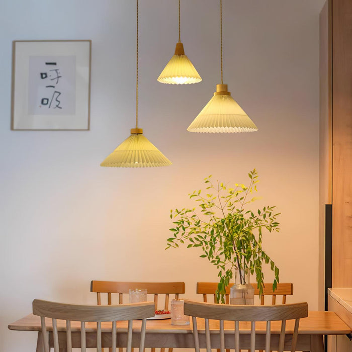 Pleated Wooden Pendant Light-DWHOME
