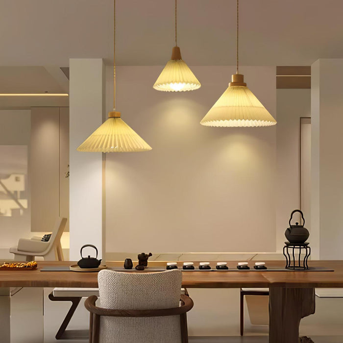 Pleated Wooden Pendant Light-DWHOME